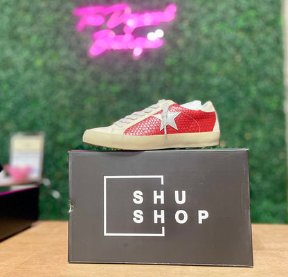 SHUSHOP Paula Dark Red Snake Sneaker