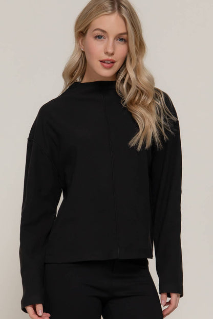 Long Sleeve Visible Overlocked Seams Detail Brushed Rib Top