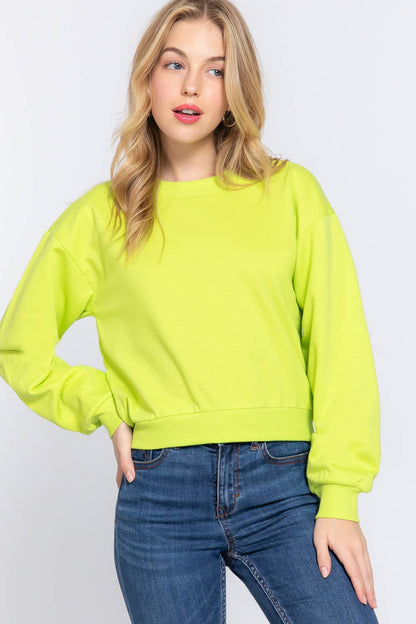 Dark Wine Long Sleeve Round Neck Crop Sweatshirt