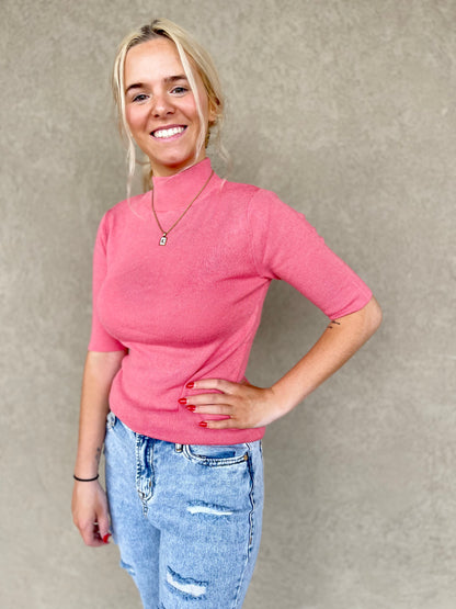 Blush Mock Neck Short Sleeve Sweater