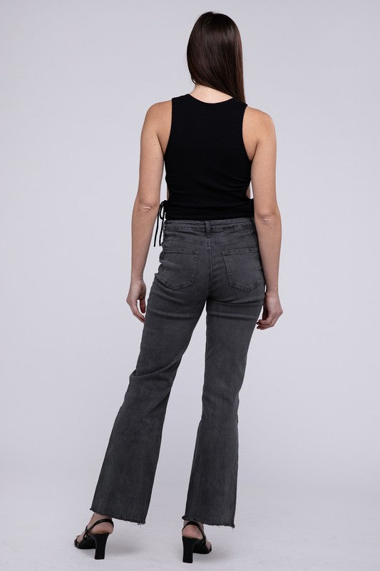 Acid Washed Frayed Cutoff Hem Straight Wide Pants