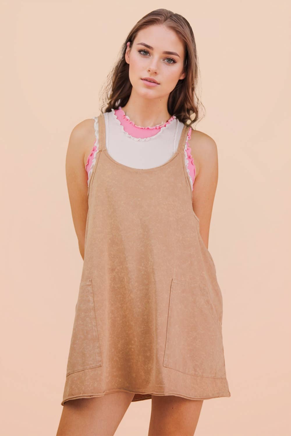Mineral Washed Knit Mini Dress with Shorts Inside 