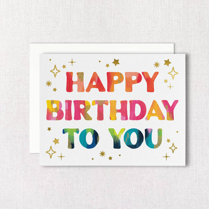 Starry Colorful Birthday Greeting Card with Gold Foil