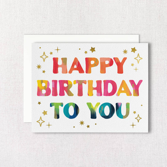 Starry Colorful Birthday Greeting Card with Gold Foil