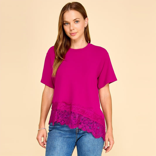 Asymmetrical Lace Trim Top