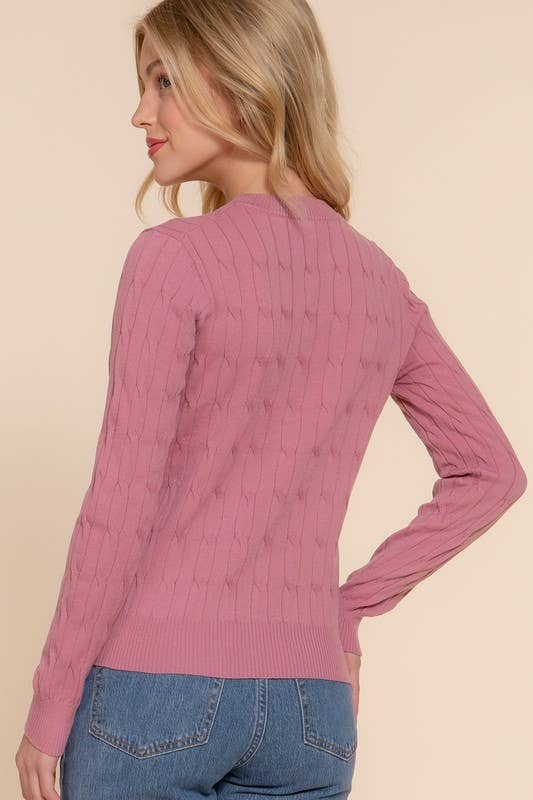 Purple Round Neck Cable Sweater