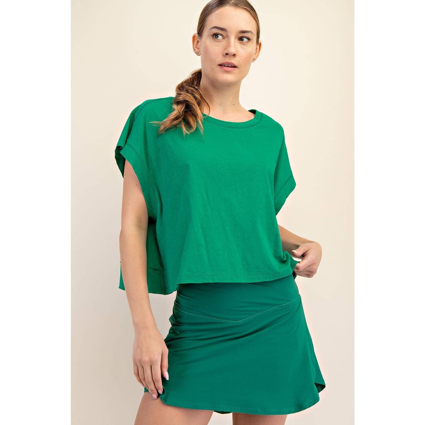 Clover Green Cotton Slub Open Back Top