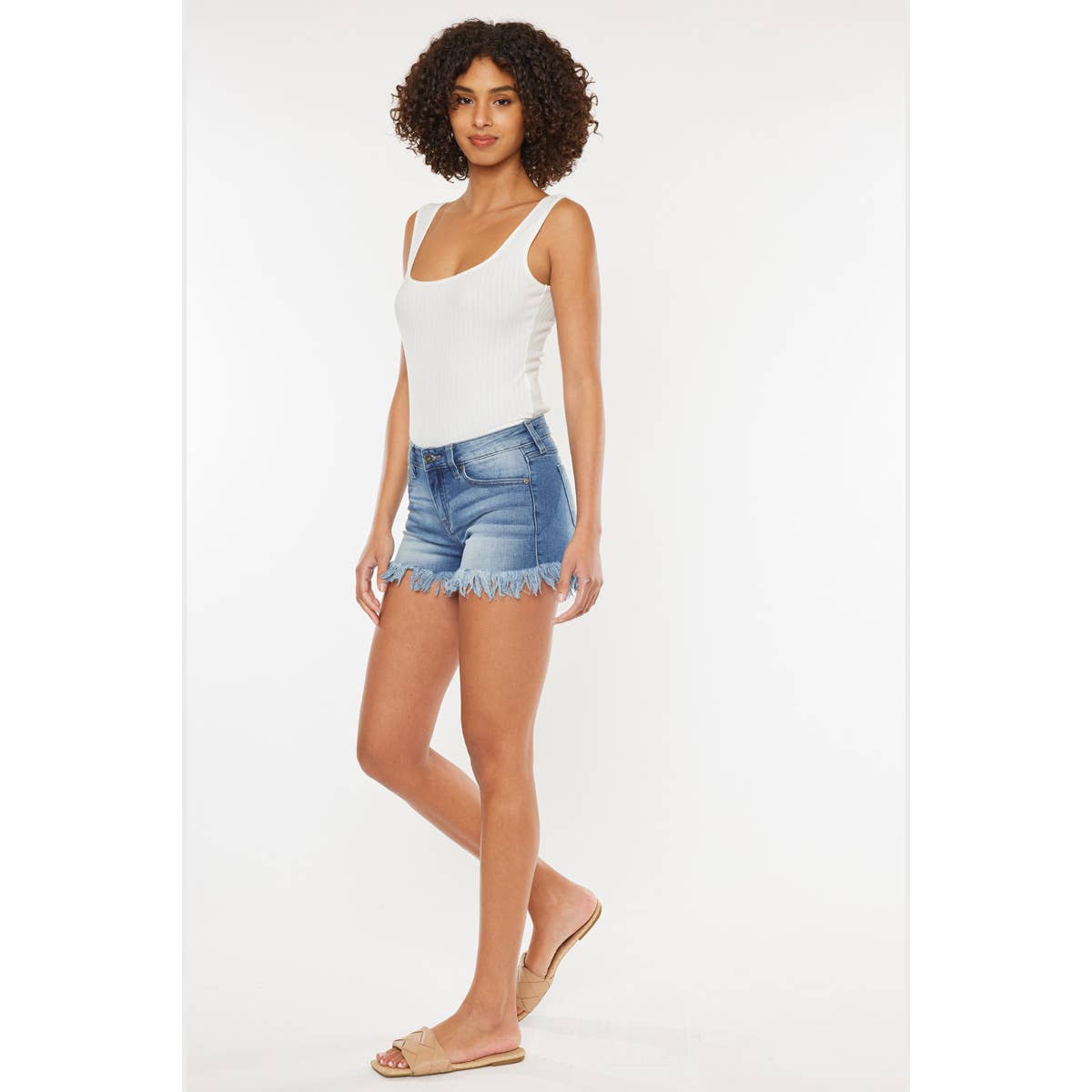 Kan Can Mid Rise Fray Hem Shorts