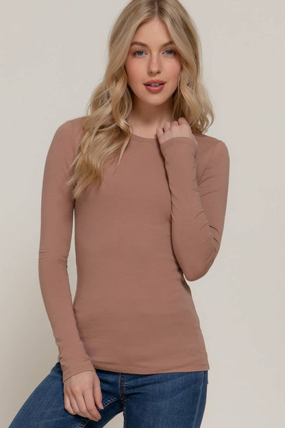 Long Sleeve Crew Neck Cotton Spandex Jersey Top