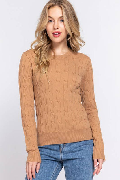 Purple Round Neck Cable Sweater