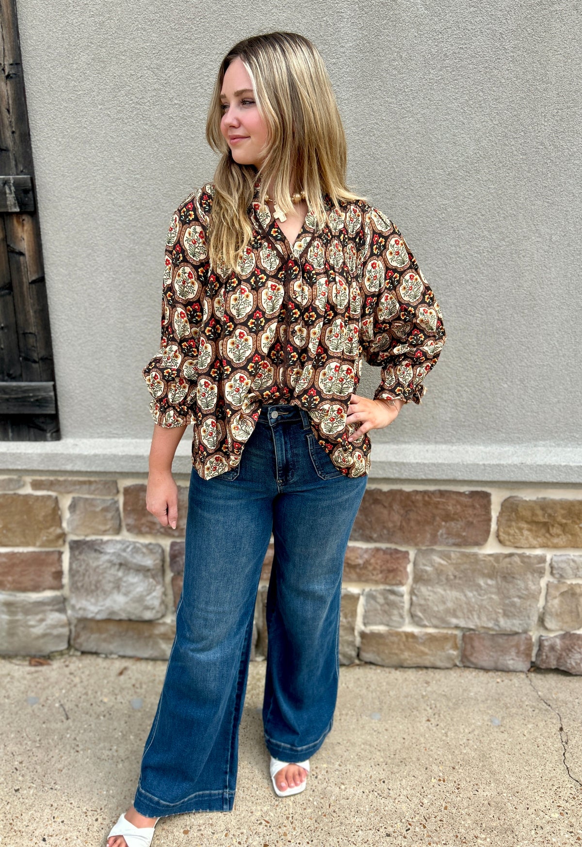 Black boho medallion blouse