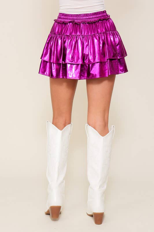 Purple Metallic Tiered Skort