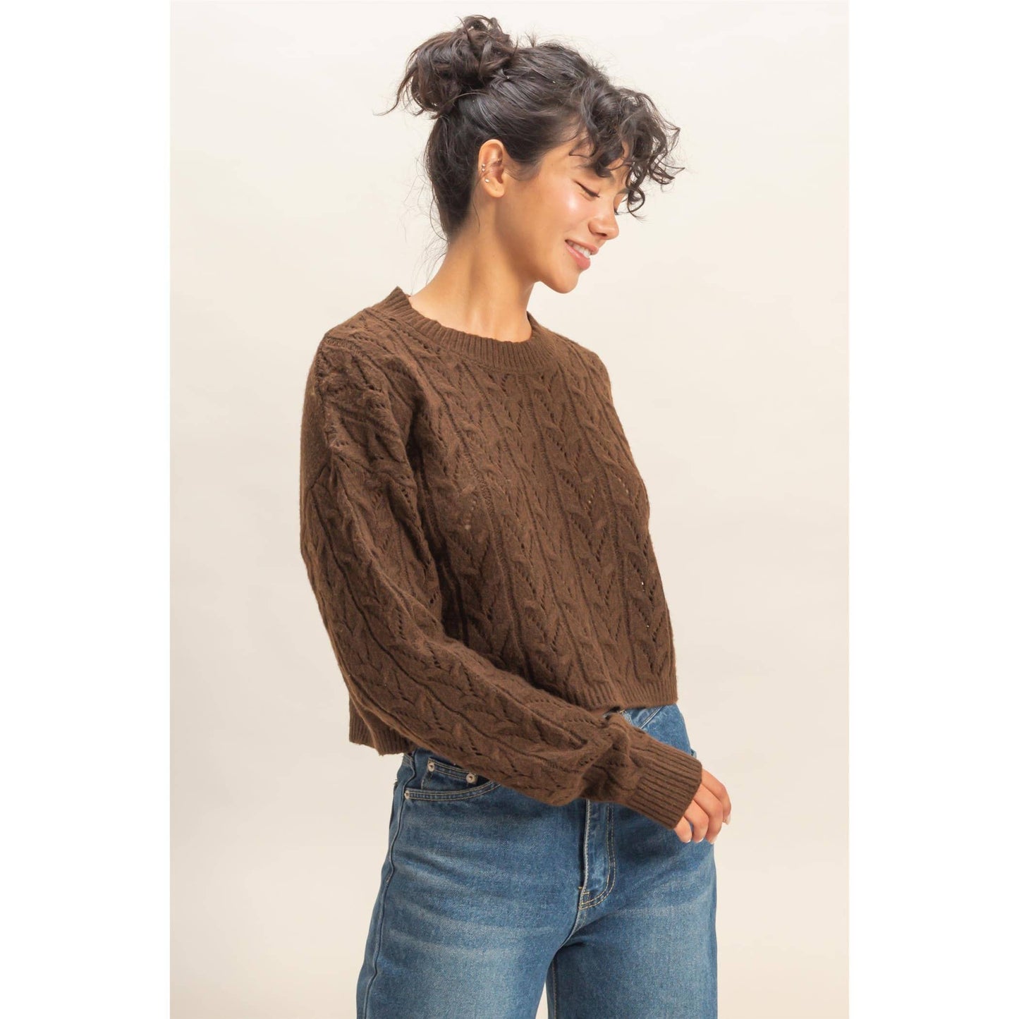 Cropped Cable Knit Sweater