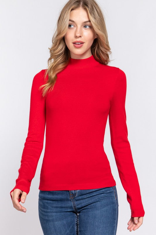 Red Long Sleeve Mock Neck Sweater