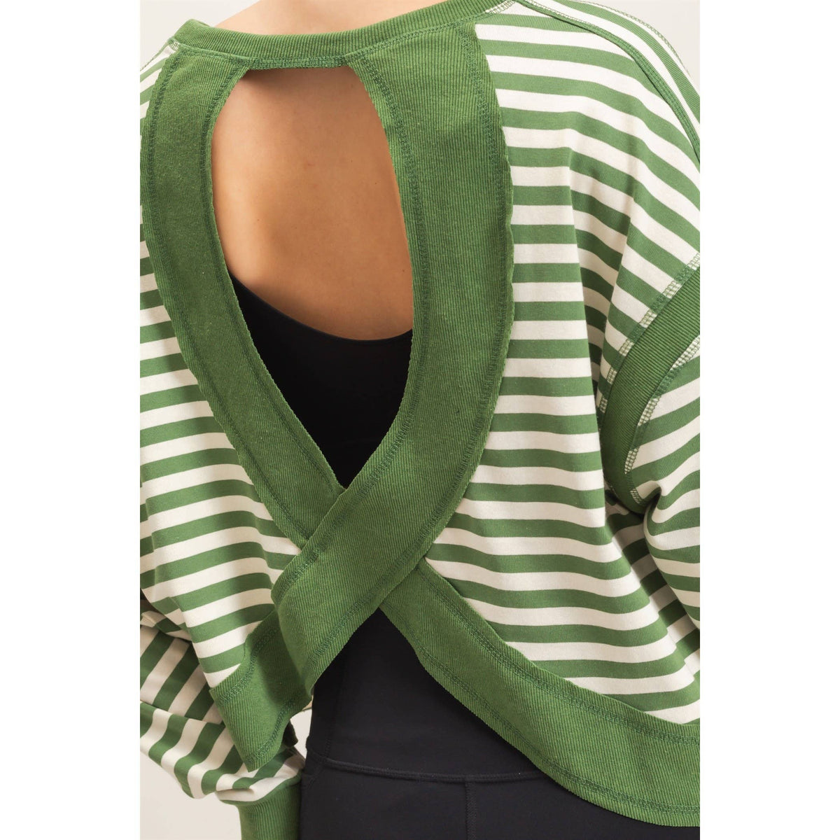 Striped Open Back Long Sleeve Top