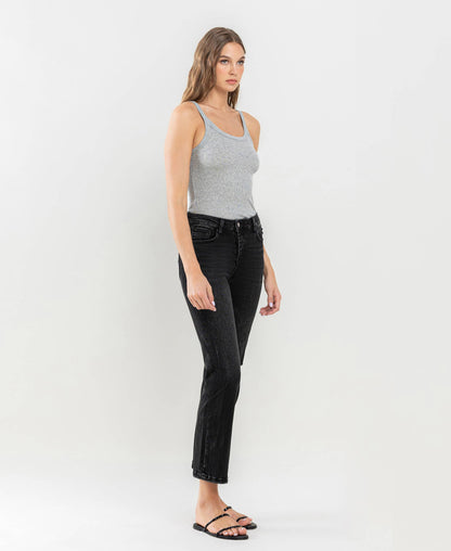 High Rise Distressed Crop Straight Jeans