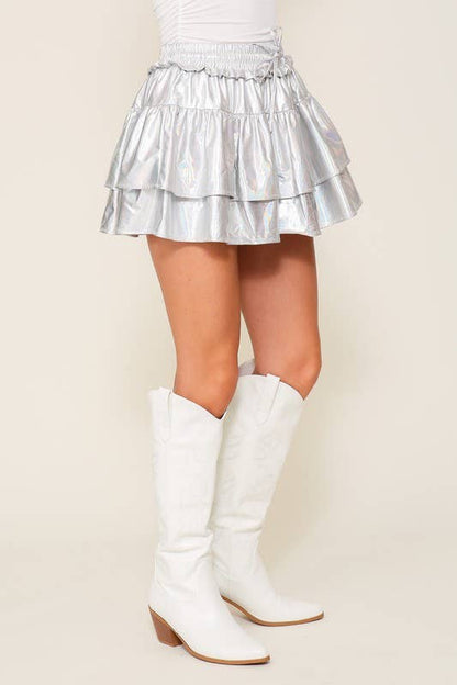 Purple Metallic Tiered Skort