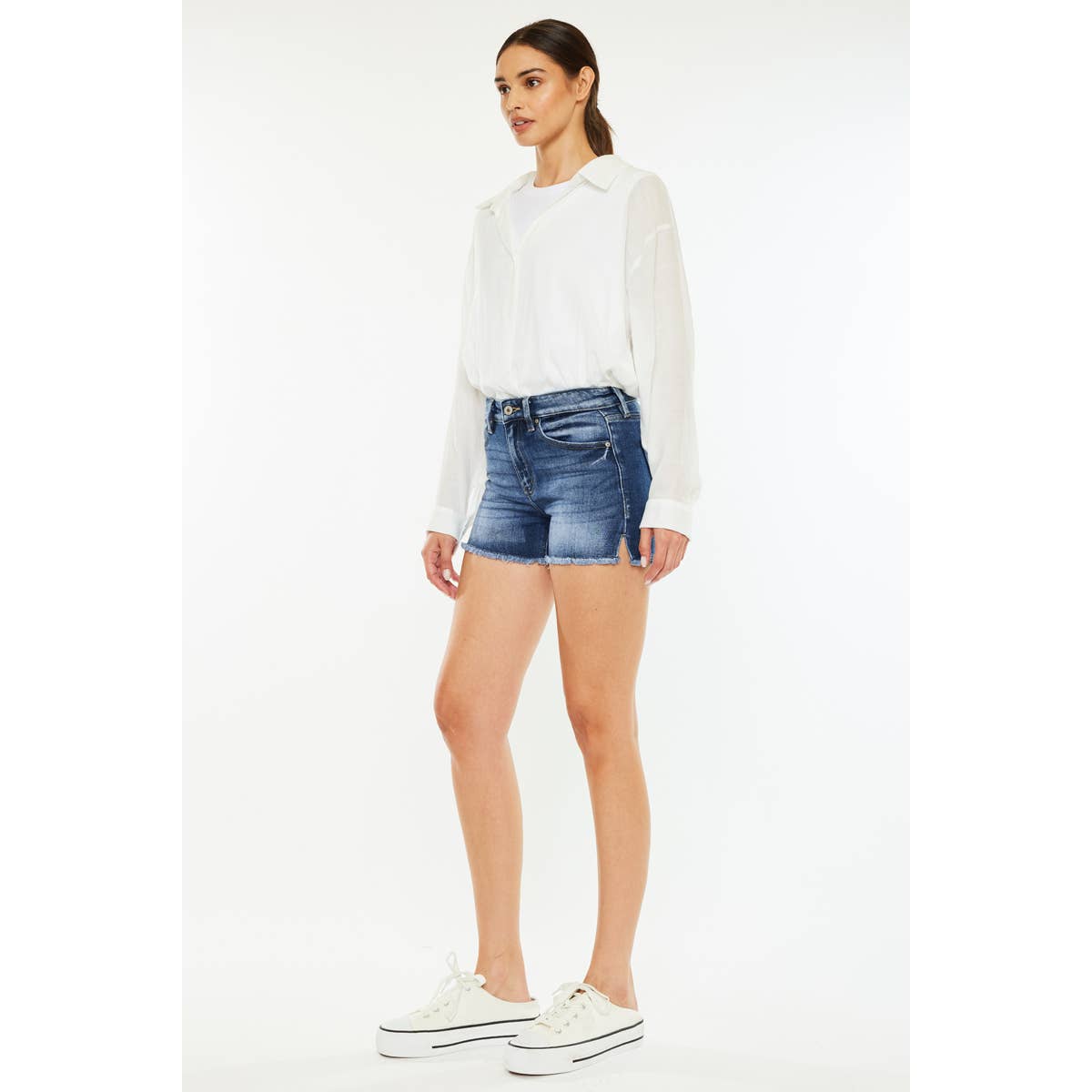 Kan Can High Rise Stretch Frayed Hem Shorts