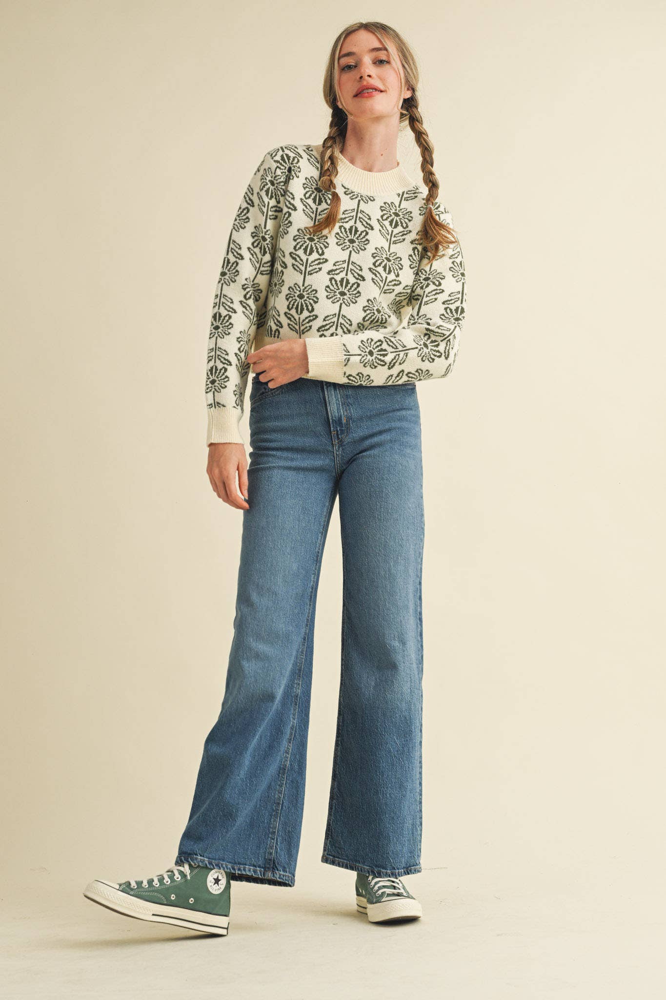 Floral Pattern Knit Sweater