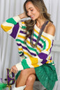 Mardi Gras Boat Neck Casual Striped Sweater