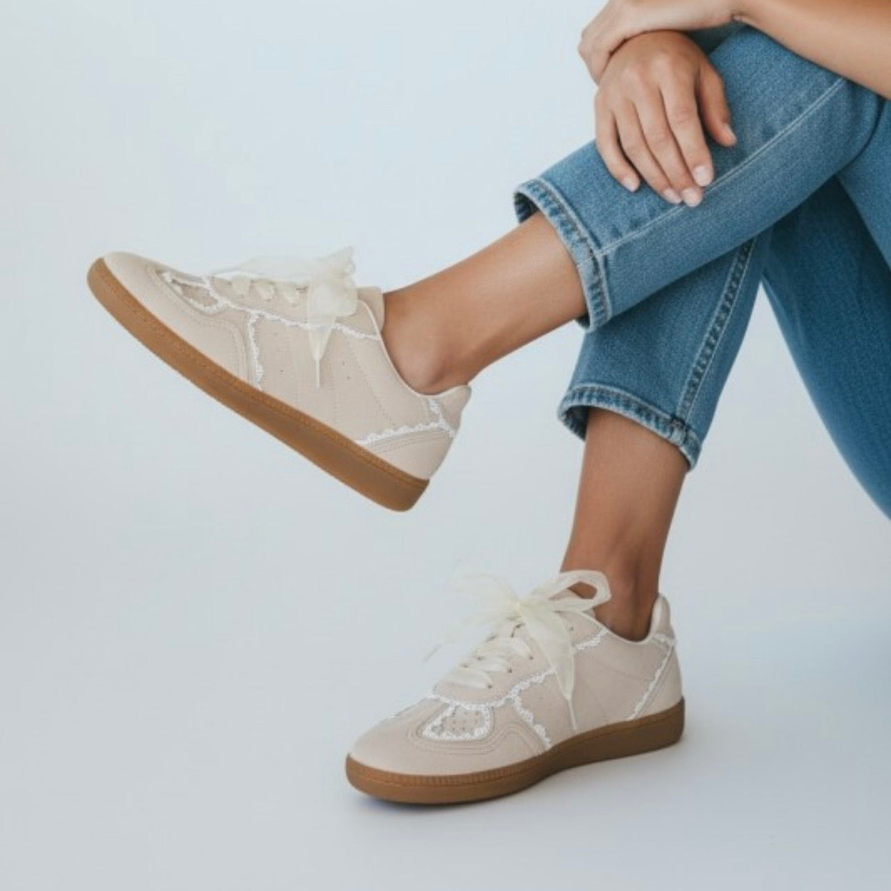 Beige Lace Detail Sneakers
