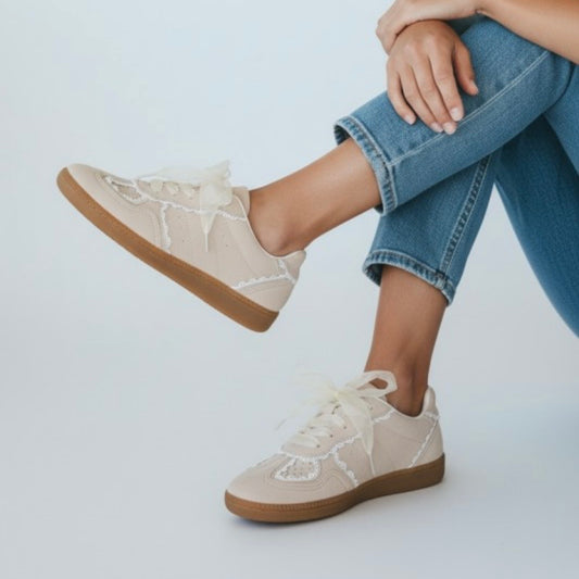 Beige Lace Detail Sneakers