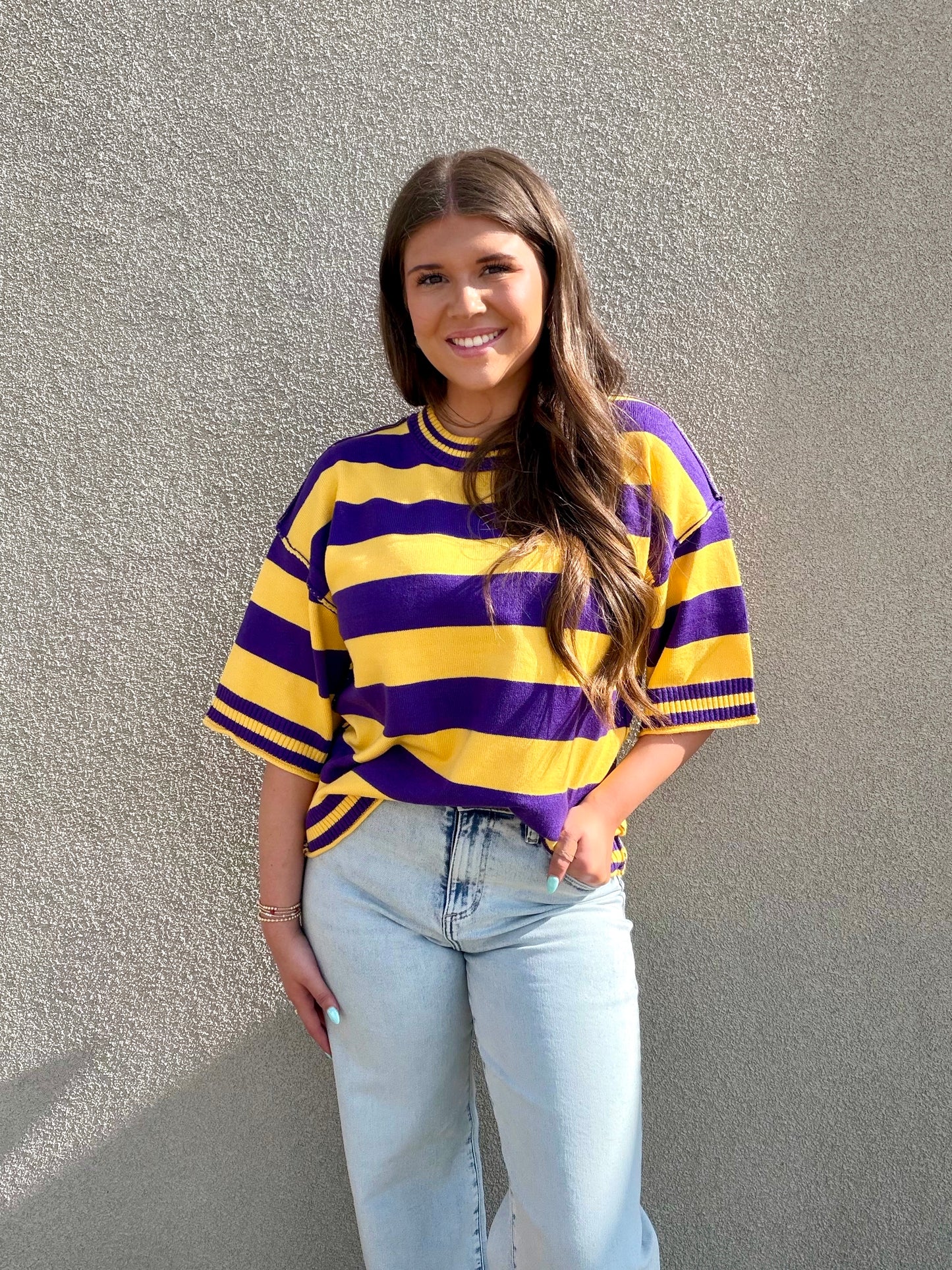 Purple Game day Stripe Knit Oversized Top