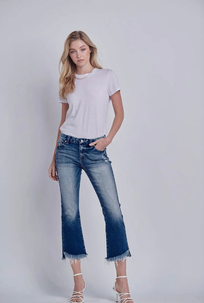 High Rise Stretch Crop Flare with Fray Hem Jeans (Artemis Vintage)