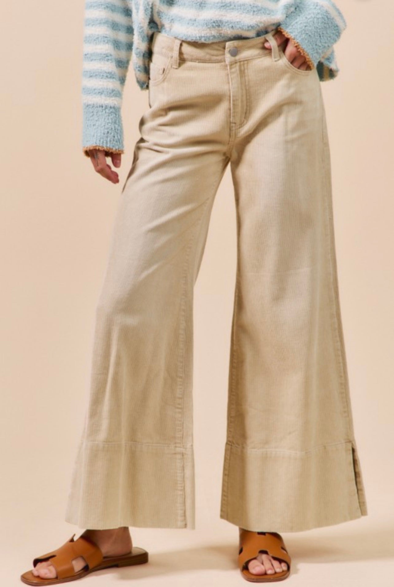 Wide leg Washed Corduroy Pants