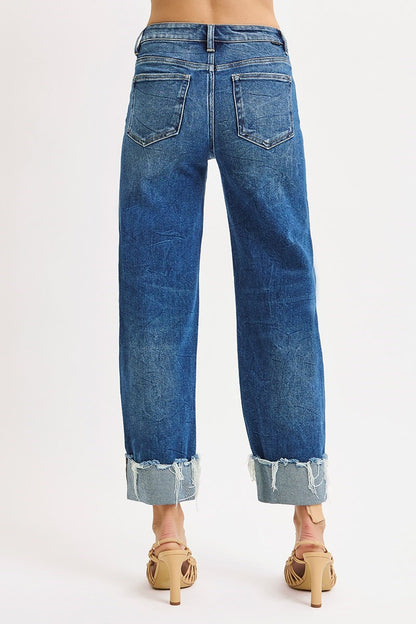 Risen High Rise Crop Boyfriend Cuffed Jeans