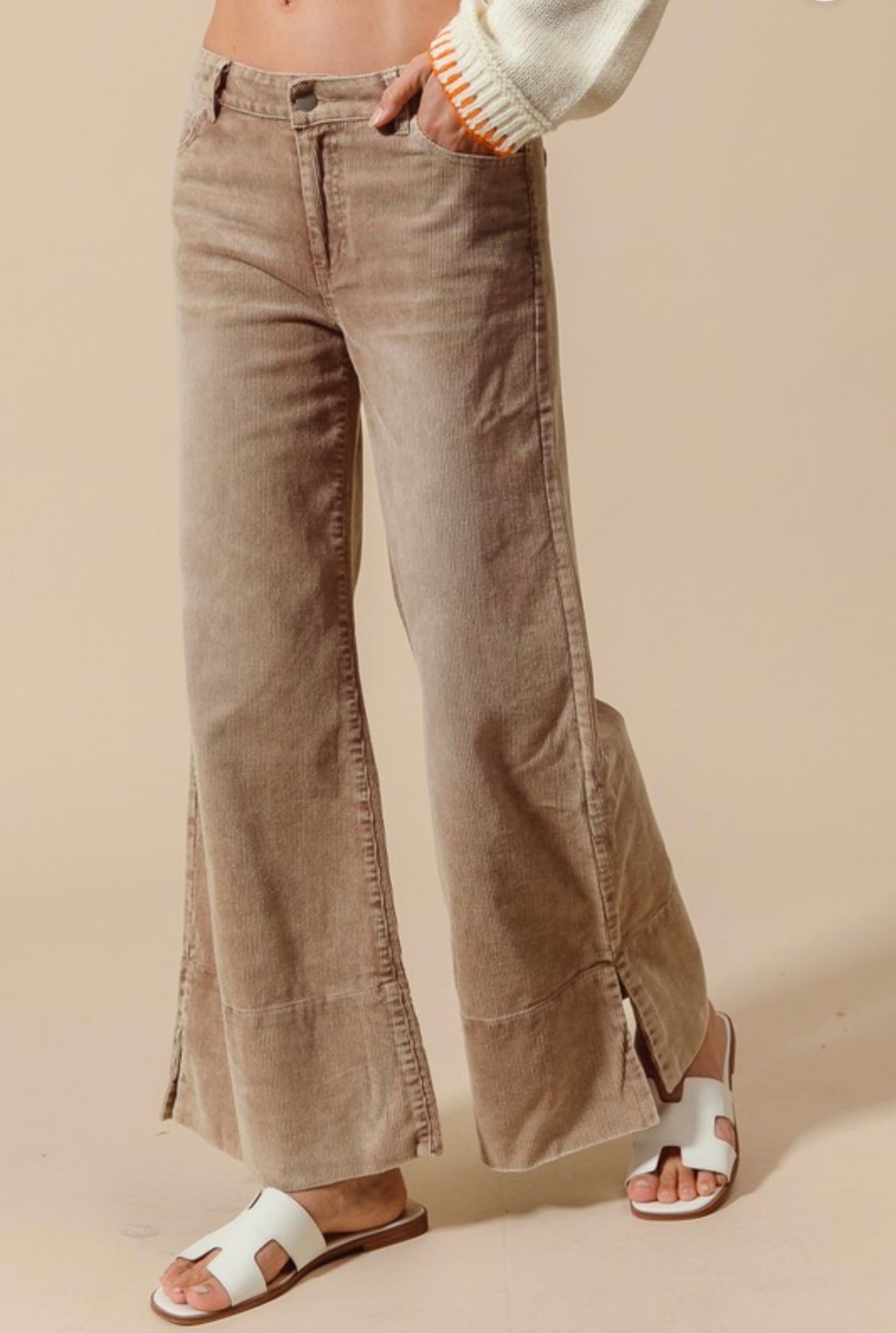 Wide leg Washed Corduroy Pants