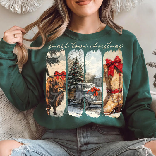 Small Town Christmas Vintage Country Scene Sweatshirt