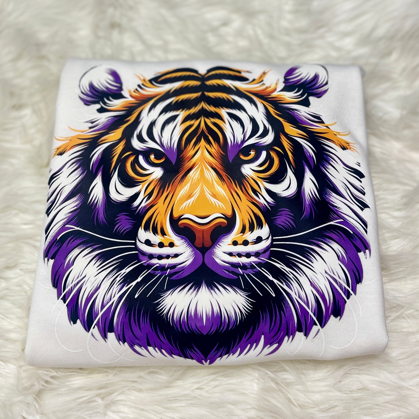 Oversized Tiger Face with Purple Tee or Sweatshirt