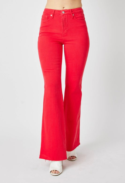 Judy Blue Tummy Control Red Flare Jeans