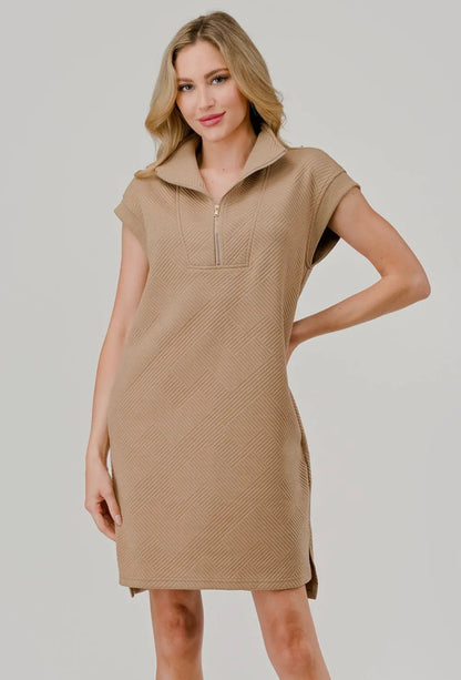 Textured zip collar dress