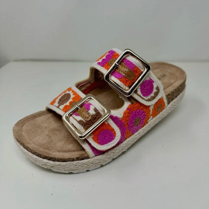 Pink Retro Floral Buckle Sandals