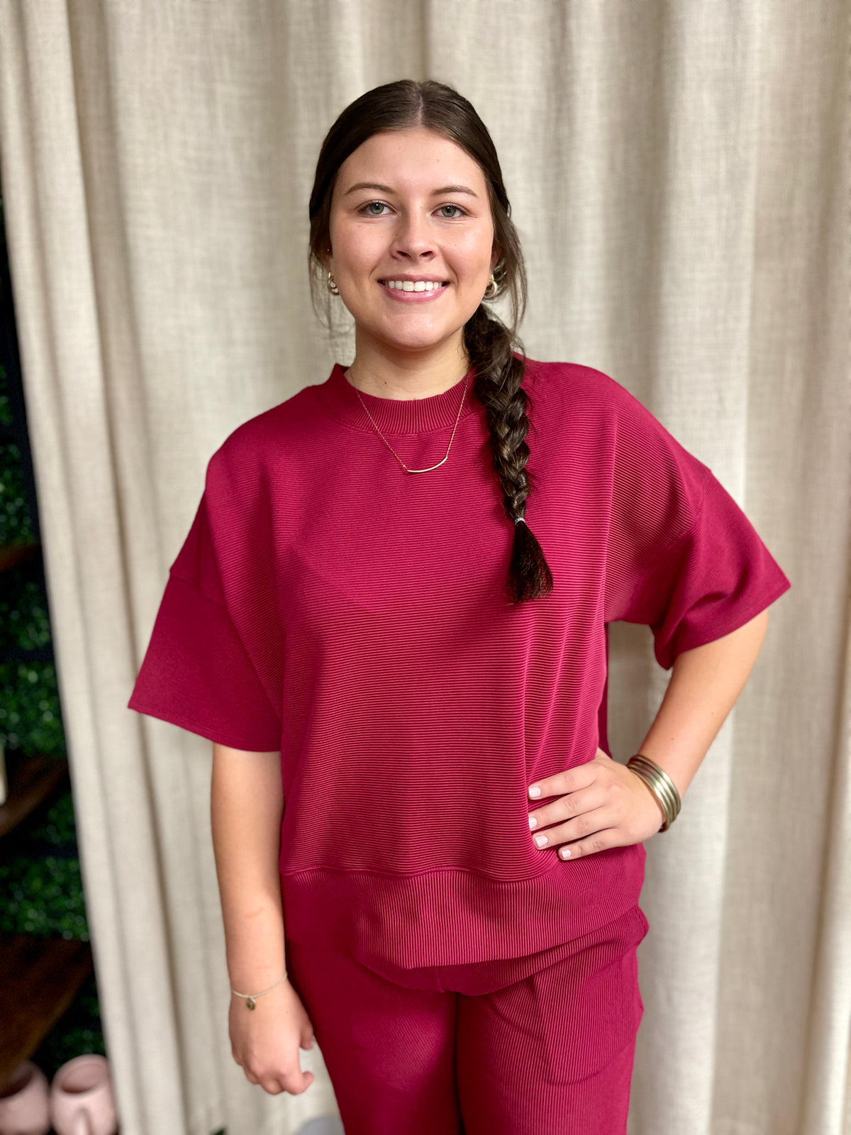 Ribbed Round Neck Top & Pants Set