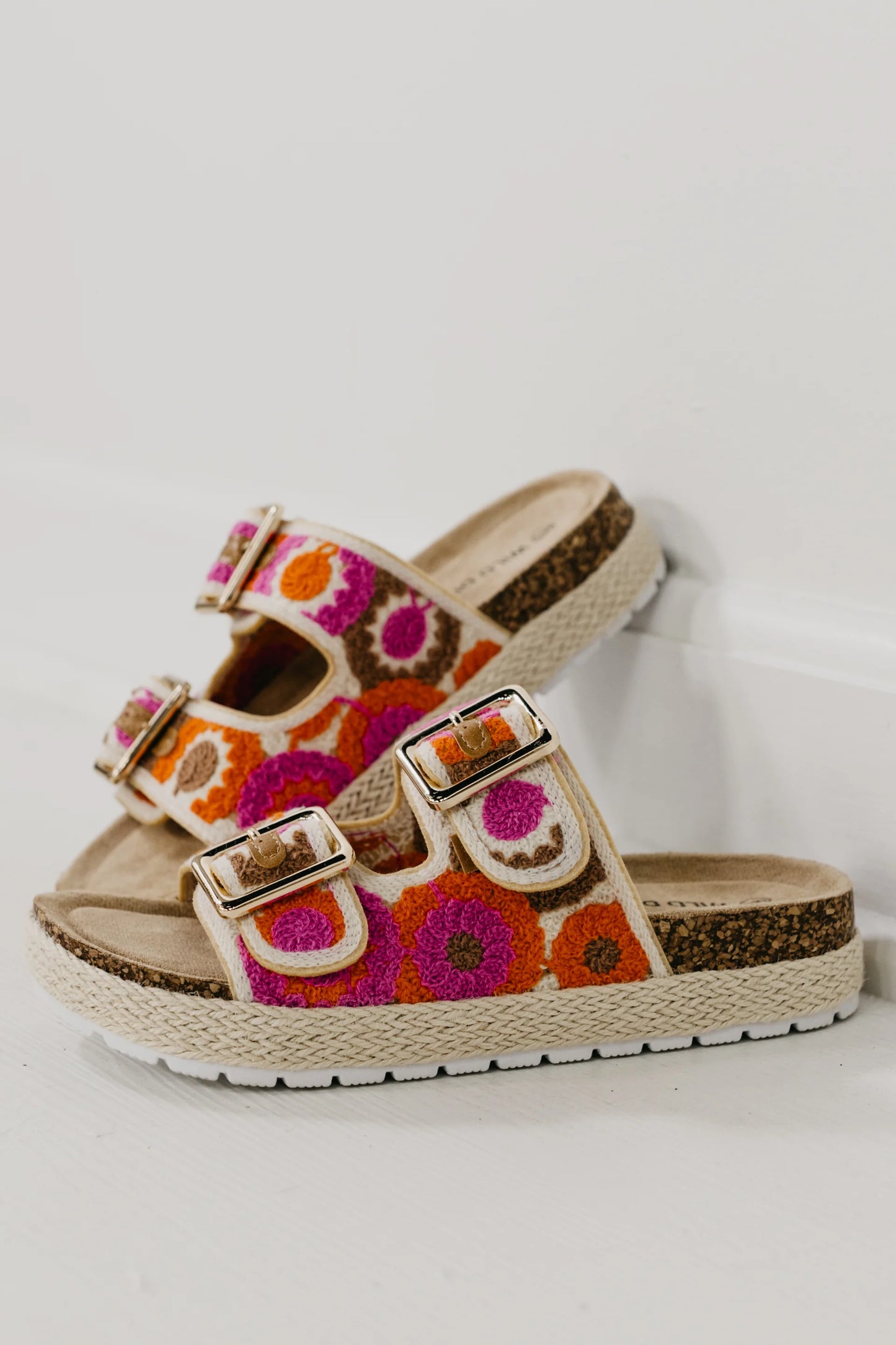 Pink Retro Floral Buckle Sandals