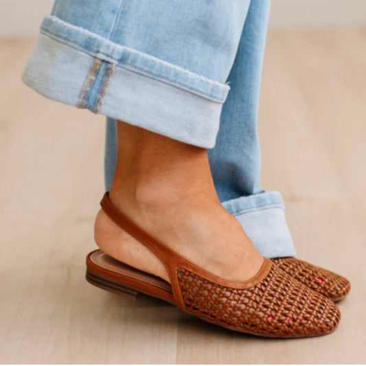 Tan Slingback Slip On Flats