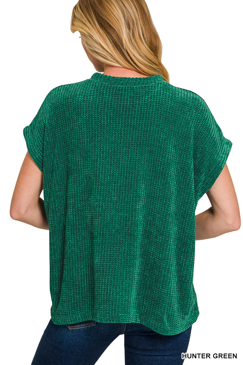 Chenille Waffle Cap Sleeve Sweater