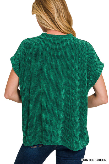 Chenille Waffle Cap Sleeve Sweater