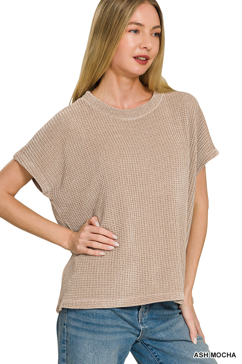 Chenille Waffle Cap Sleeve Sweater