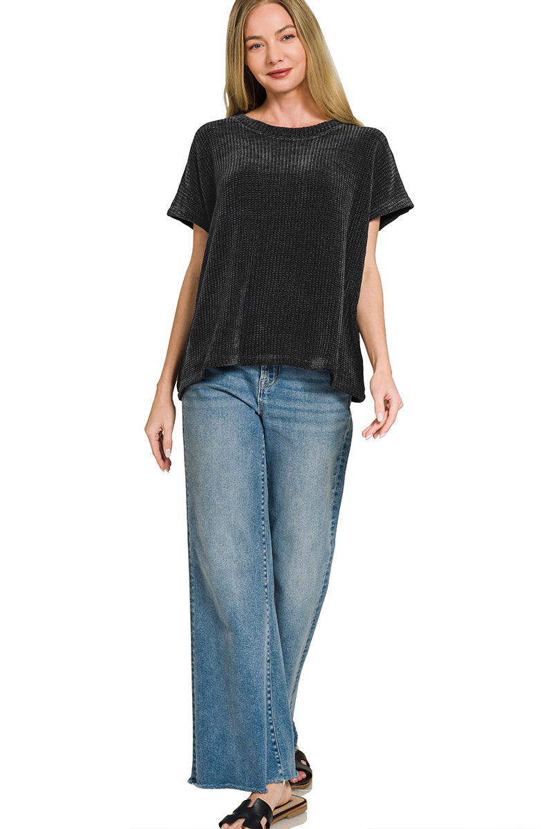 Chenille Waffle Cap Sleeve Sweater