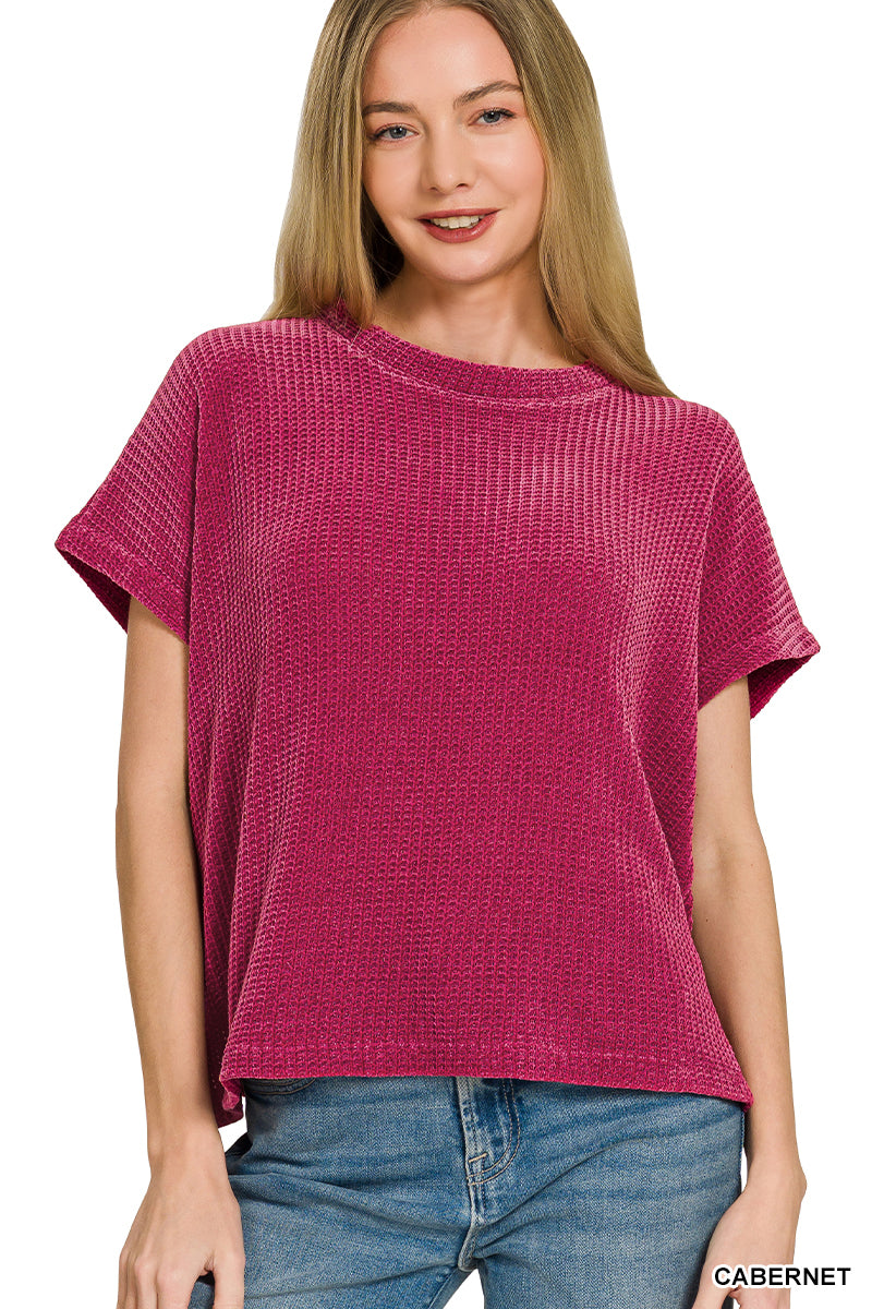 Chenille Waffle Cap Sleeve Sweater