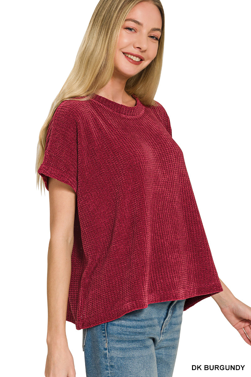 Chenille Waffle Cap Sleeve Sweater