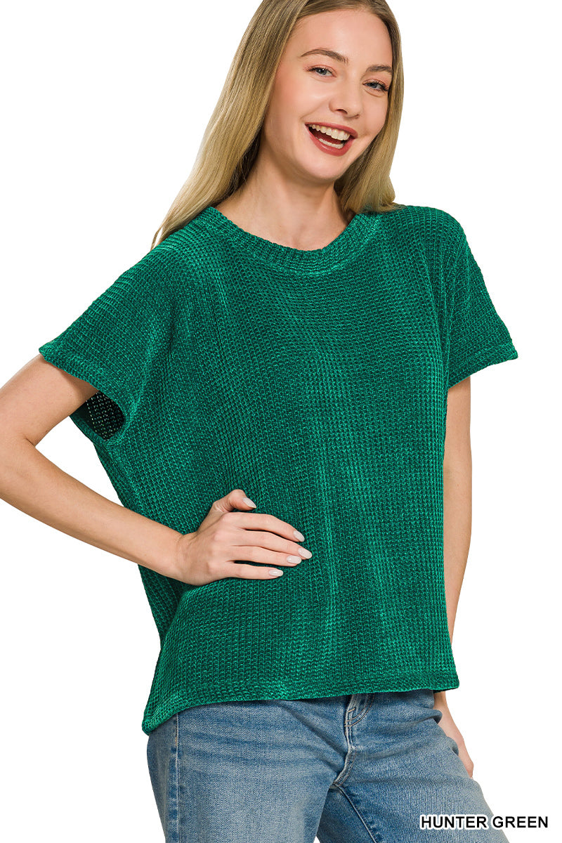 Chenille Waffle Cap Sleeve Sweater