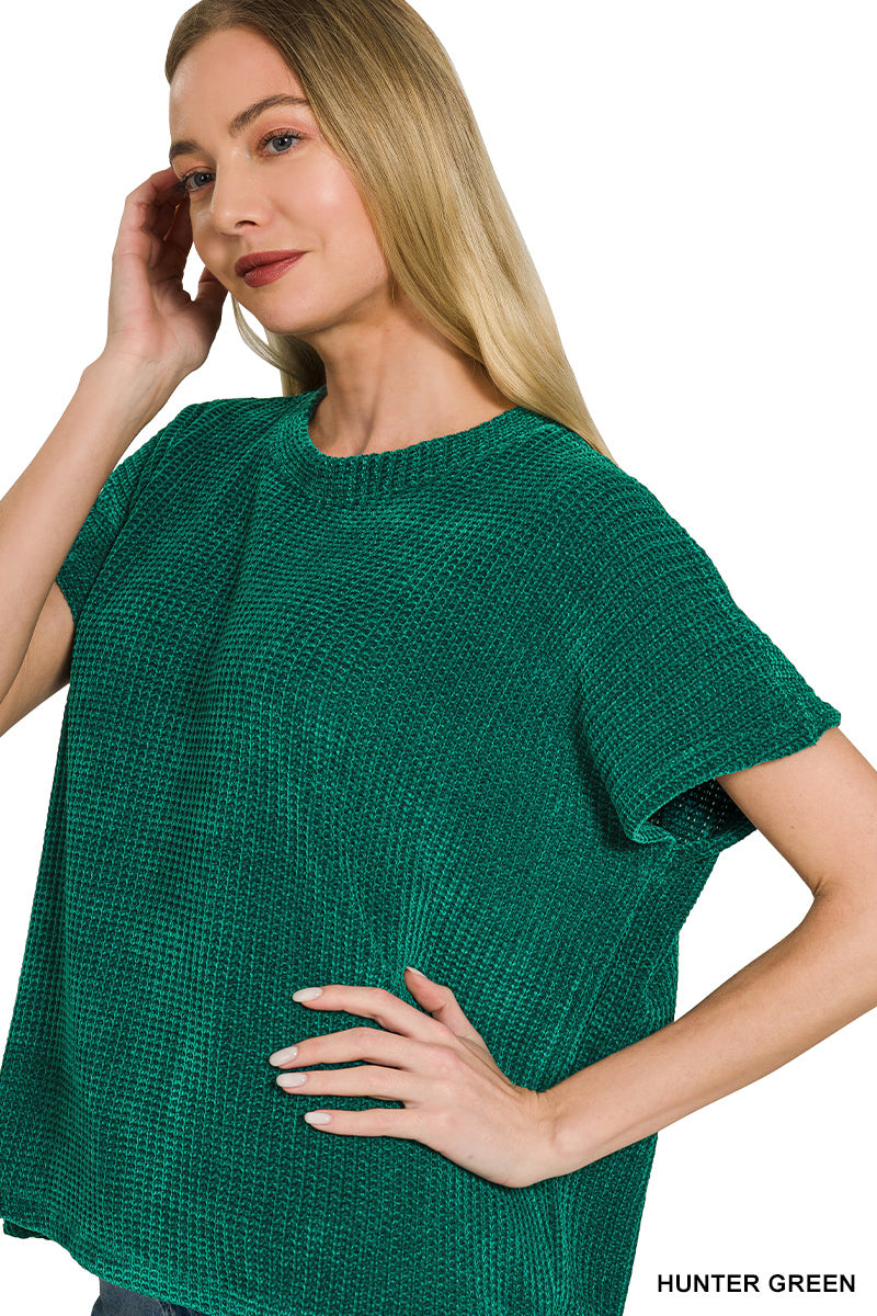 Chenille Waffle Cap Sleeve Sweater