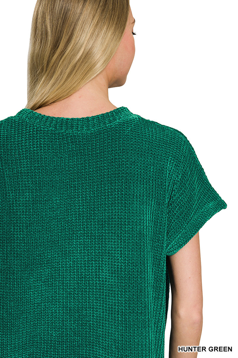 Chenille Waffle Cap Sleeve Sweater