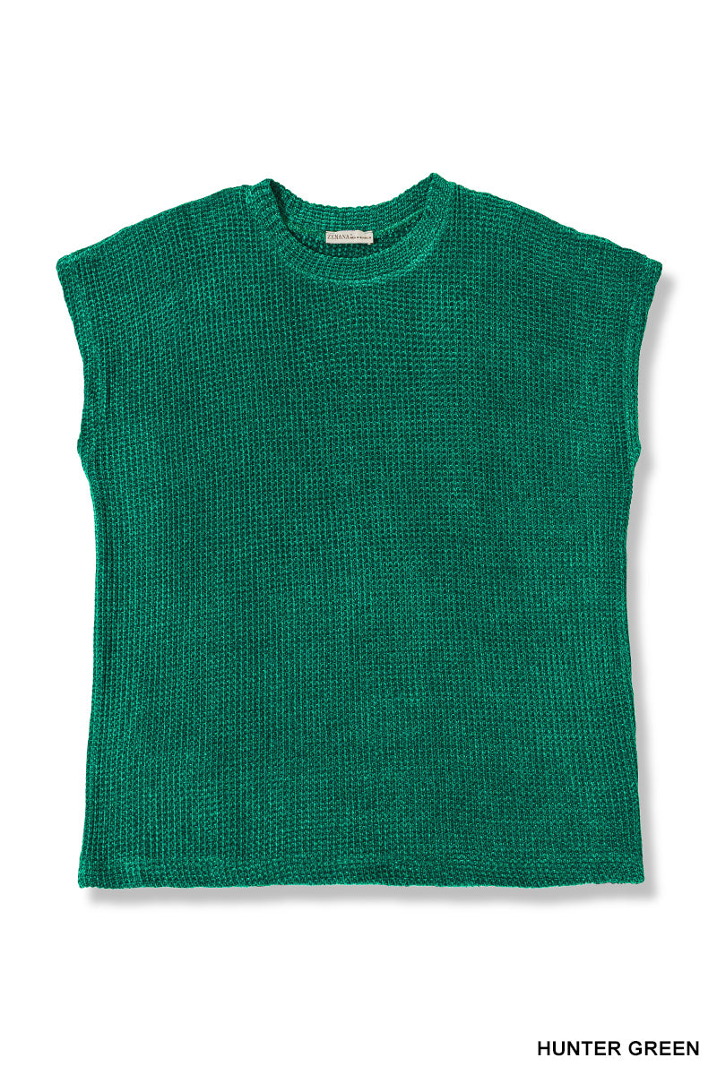 Chenille Waffle Cap Sleeve Sweater