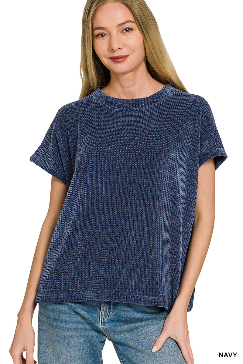 Chenille Waffle Cap Sleeve Sweater